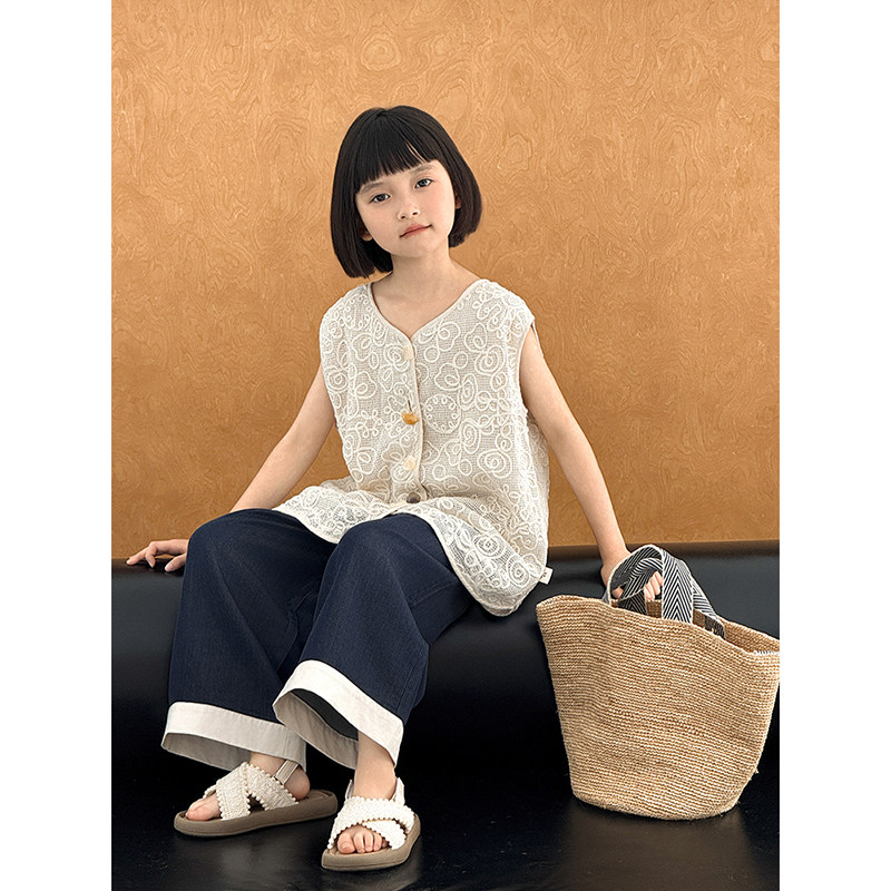 幼悠女大童夏日温柔风清雅成诗全棉重工绣花定制琥珀纽扣胖童马甲,淘宝优惠券,粉丝福利购,淘宝优惠卷