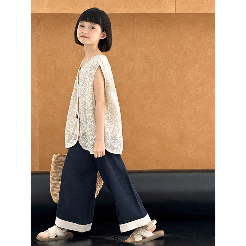 幼悠女大童夏日温柔风清雅成诗全棉重工绣花定制琥珀纽扣胖童马甲,淘宝优惠券,粉丝福利购,淘宝优惠卷