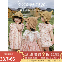 Young Yo-yo Girl Summer Flower Side Dress Fashion Loose Bubble Cuff Children 2023 New Short Sleeve Shorts Suit