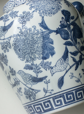 青花瓷花鸟陶瓷花瓶中式复古客厅插花鲜花瓷瓶高级感花艺装饰摆件