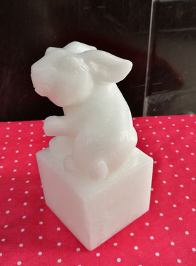 工艺生肖印章方形兔子居家白玉
