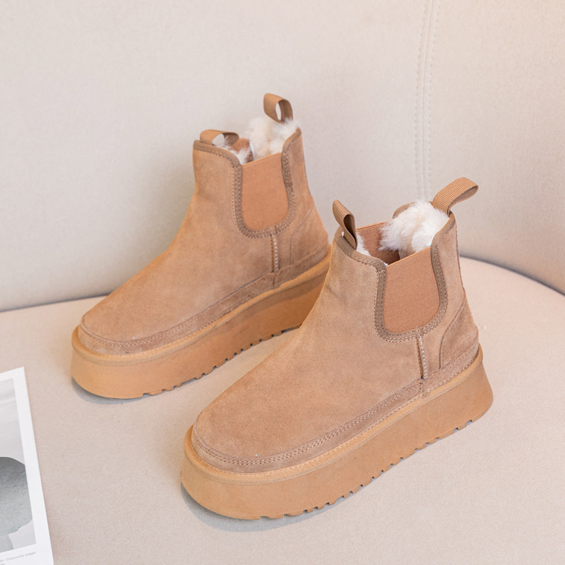 雪地靴女2025冬新款真皮切尔西靴女松糕厚底欧洲站时尚短筒靴棉靴,淘宝优惠券,粉丝福利购,淘宝优惠卷