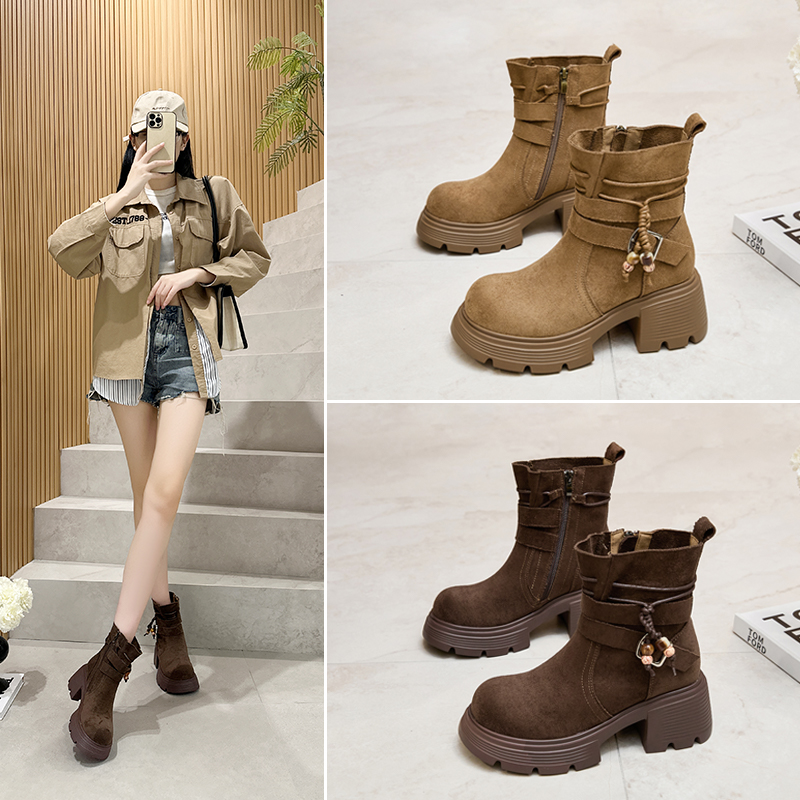 2025秋季新款厚底增高时尚马丁靴女英伦风短筒靴美拉德西部靴子潮 - 图2