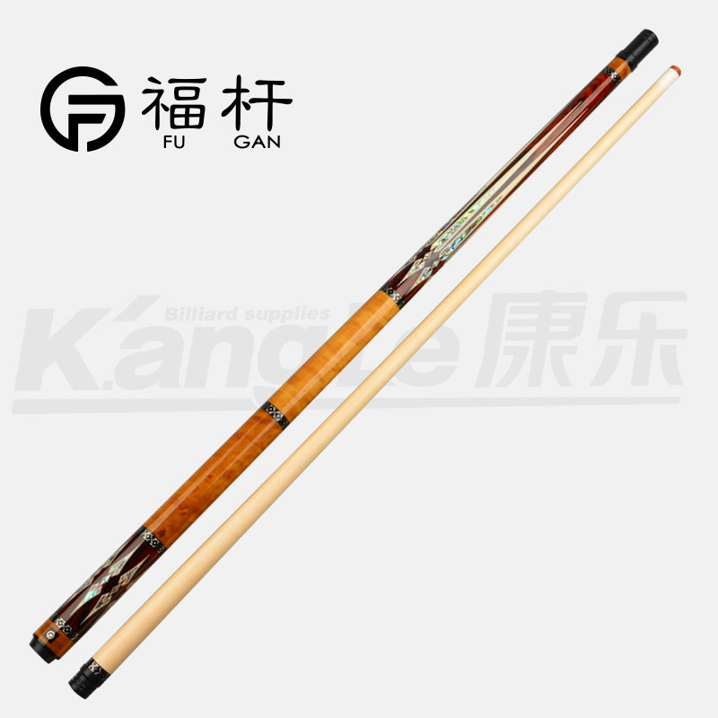 福杆台球杆FG-05鲍鱼贝镶嵌金丝楠光把九球杆大头中式黑八台球杆