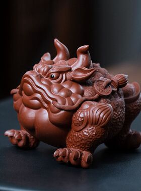 宜兴紫砂霸王牛蟾招财金蟾茶宠可养茶盘摆件三足蟾蜍茶玩精品茶具
