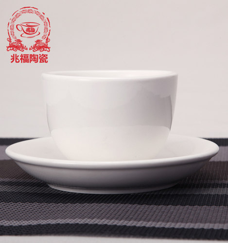 酒店饭店摆台茶盅纯白茶杯子碟 强化瓷陶瓷餐具 - 图0