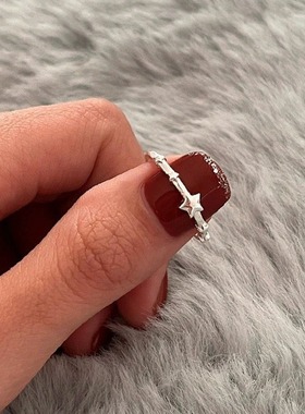 五角星交叉复古银色开口戒指