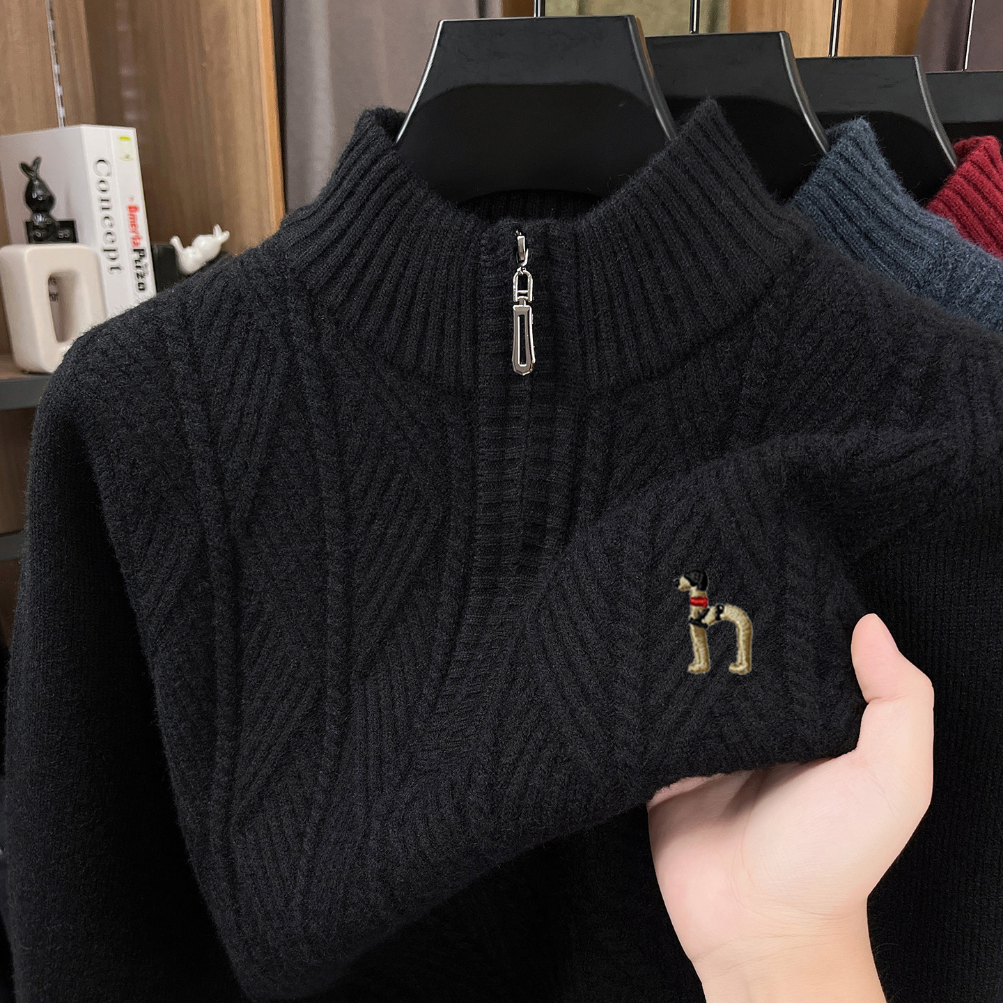 奥特莱斯撤柜秋冬季羊毛衫男士半高拉链领 长袖保暖打底针织毛衣,淘宝优惠券,粉丝福利购,淘宝优惠卷