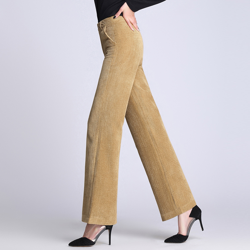 澜懿灯芯绒阔腿裤女秋冬厚款粗条绒直筒裤时尚坠感宽腿裤休闲女裤 - 图2