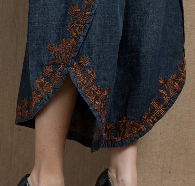 澜懿春夏a字七分裙裤绣花牛仔裙裤 澜懿牛仔裤