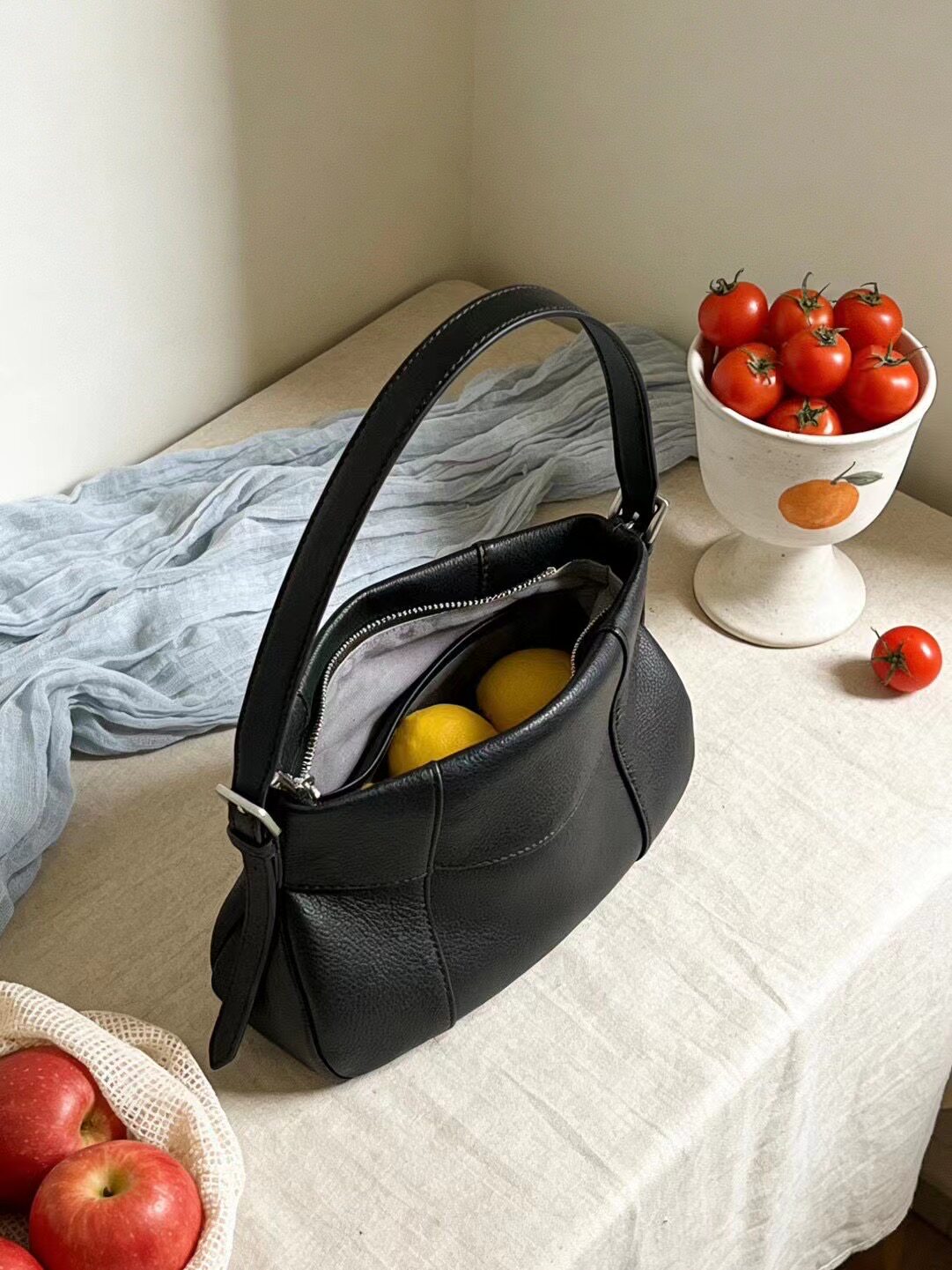 头层牛皮复古小众高级感贝壳女包韩版时尚手提单肩包简约腋下包