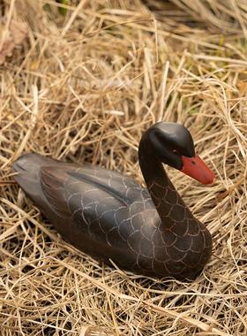 仿真黑天鹅布景摆件实木