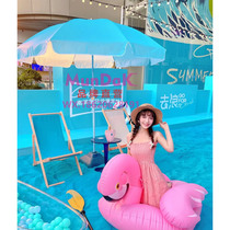 Blue Beach Outdoor Sun Protection Rain Protection Advertising Beach Umbrella Custom Blue Sun Umbrella Blue White Large Reclining Chair