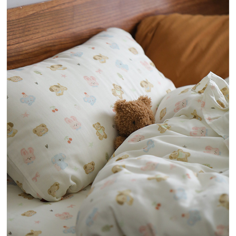 泡芙动物家族卡通可爱宿舍纯棉双层纱床单被套被罩床笠枕套1.2米,淘宝优惠券,粉丝福利购,淘宝优惠卷