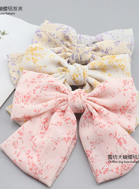 雪纺碎花蝴蝶结发夹学院风