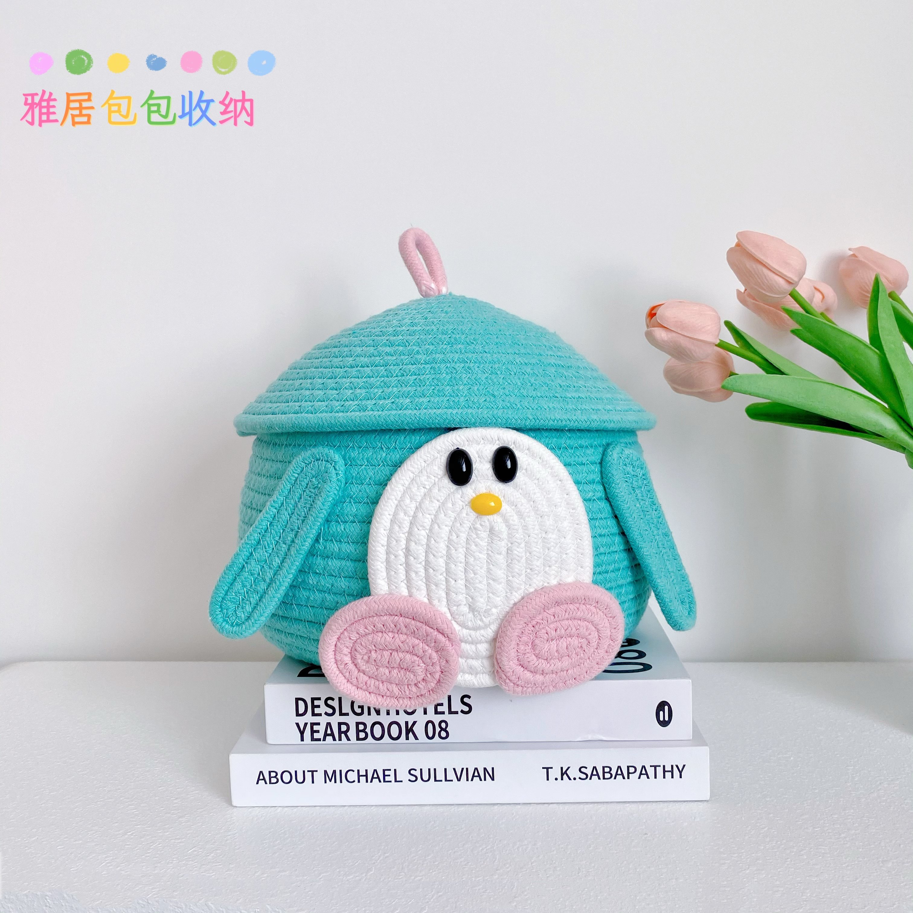 QQ企鹅桶出口外贸编织收纳盒卡通小企鹅茶几床头饰品棉线收纳篮,淘宝优惠券,粉丝福利购,淘宝优惠卷