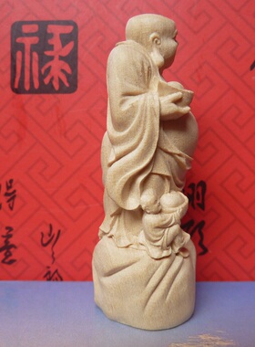 工艺品手把件元宝弥勒佛小木雕
