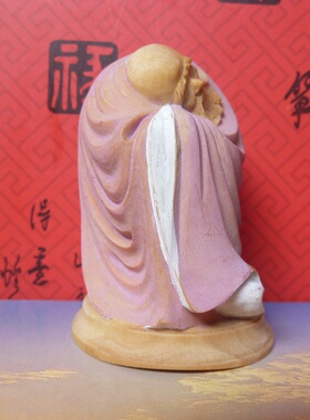 微雕木雕2寸上色黄杨小木雕工艺品摆件手把件 拱手达摩祖师