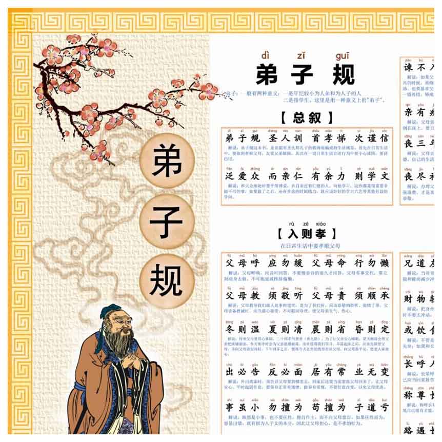 弟子规 拼音版 解释版 三字经 千字文 挂画 墙贴纸 大挂图 贴墙 - 图3