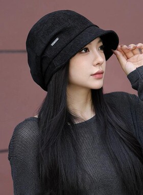 高级感贝雷帽女2026新款堆堆帽显脸小保暖复古帽子秋季宽檐包头帽