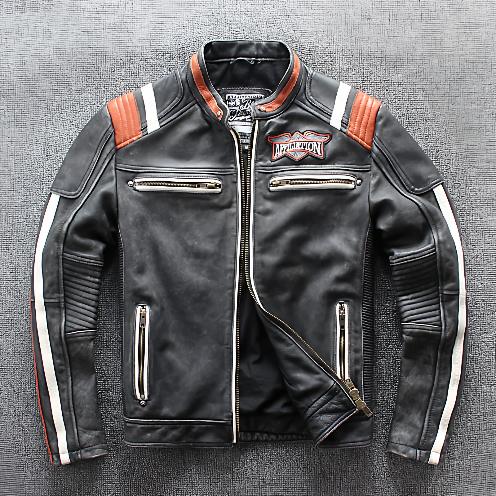 春秋新品真皮皮衣男复古做旧头层牛皮立领修身机车服摩托车骑行服,淘宝优惠券,粉丝福利购,淘宝优惠卷