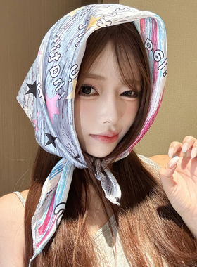 美式千禧辣妹彩色涂鸦头巾