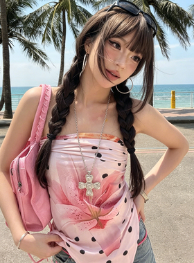 夏海边度假风波点百合花丝巾