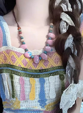 彩色陶瓷串珠颈链项链