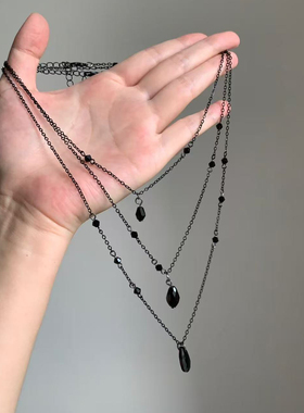 万圣节复古黑色水滴流苏项链女