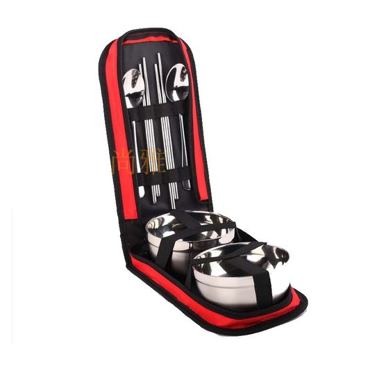 Portable tableware stainless steel bowl, chopsticks and spoon set outdoor travel single double folding travel tableware set