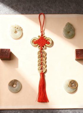 桃木葫芦《五帝钱》铜钱铜工艺品加大28cm客厅家居工艺品挂饰真品