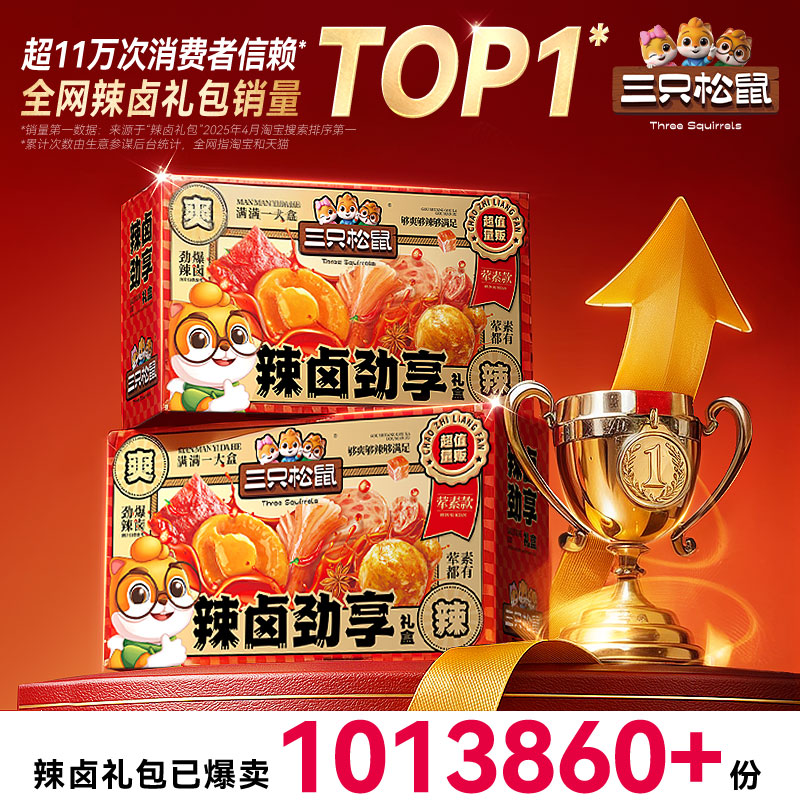 三只松鼠辣卤礼盒100包肉类肉脯节日礼物零食大礼包解馋小吃