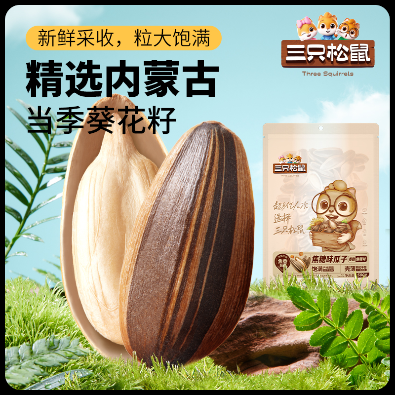 新品【三只松鼠_山核桃味/焦糖瓜子500g】坚果炒货零食葵花籽1斤-图0