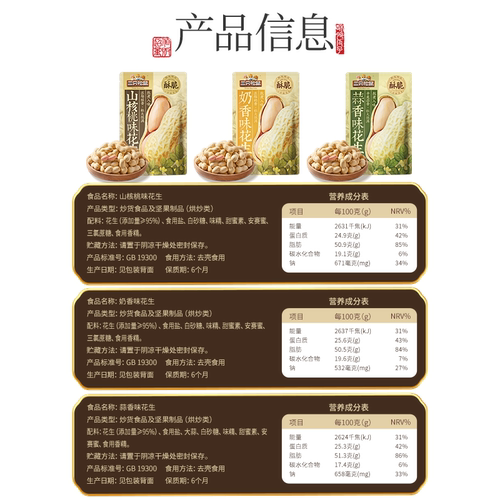 三只松鼠蒜香奶香花生500g*3袋炒货花生米带壳下酒菜零食休闲小吃-图3