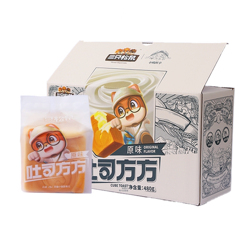 三只松鼠_纯奶手撕面包480g吐司代早餐糕点心健康营养零食品整箱 - 图3