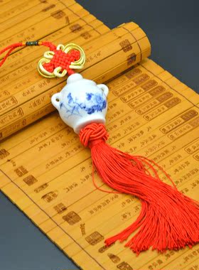 中国结挂件蓝色招财猫小号装饰葫芦丝手工编织高档吊坠福字小挂饰