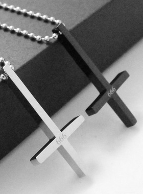 钛钢不锈钢666逆吊坠倒十字架