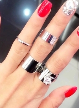 单钻超闪六爪光面朋克风组合戒指