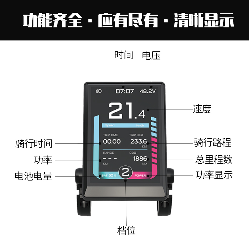 Keyde TFT350仪表凯德智能电机专用仪表超大彩屏电机显示器防水 - 图1