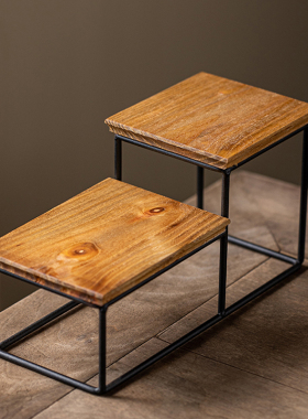 实木铁艺小号博古架子茶几摆件