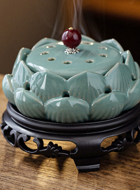 陶瓷莲花盘莲花香炉茶道室内