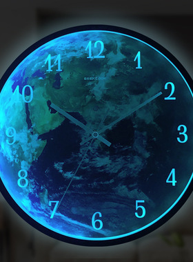 声控感应LED小夜灯挂钟：星河一粟之地球 夜光钟表 创意夜光挂钟