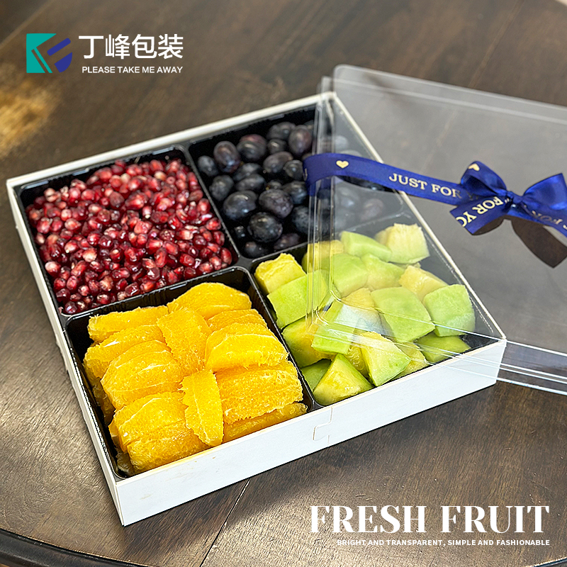 整箱一次性水果包装盒网红木质包边透明塑料盒外卖果切打包盒 - 图2