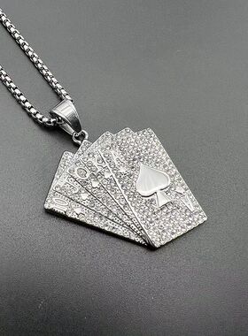 嘻哈扑克牌hiphop吊坠项链水钻