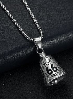 66号公路骑行铃铛吊坠钛钢