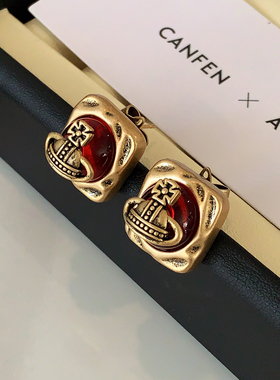 CANFEN欧美古金色西太后方形耳钉