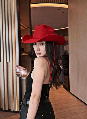 秋冬新款西部牛仔帽子女大头围显脸小毛呢礼帽休闲百搭保暖骑士帽