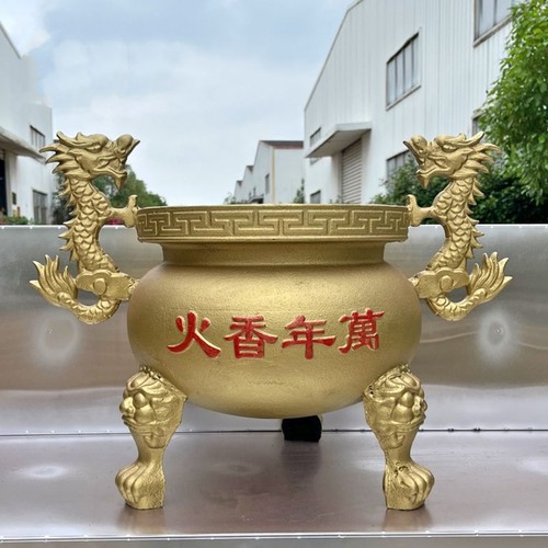 香炉寺庙铸铁圆形香炉烧插香炉香炉铸铁鼎道寺庙烧上香大号铸铁 - 图1
