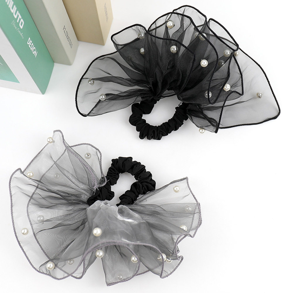 哎呀呀欧根纱钉珍珠发圈裙摆网纱蝴蝶结大肠圈高弹力扎马尾头绳,淘宝优惠券,粉丝福利购,淘宝优惠卷
