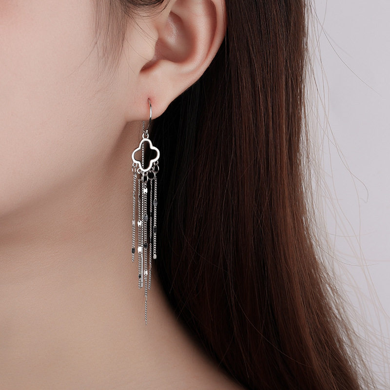通体s925纯银长款爱心流苏耳环女四叶草防丢耳线星星耳饰雪花耳坠,淘宝优惠券,粉丝福利购,淘宝优惠卷